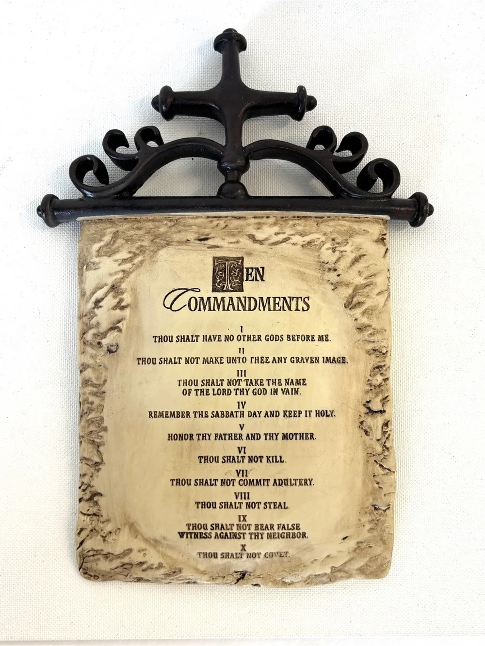 Ten Commandments Wall Art Plaque Scroll Cross Quote Bible Religious Faith Gift